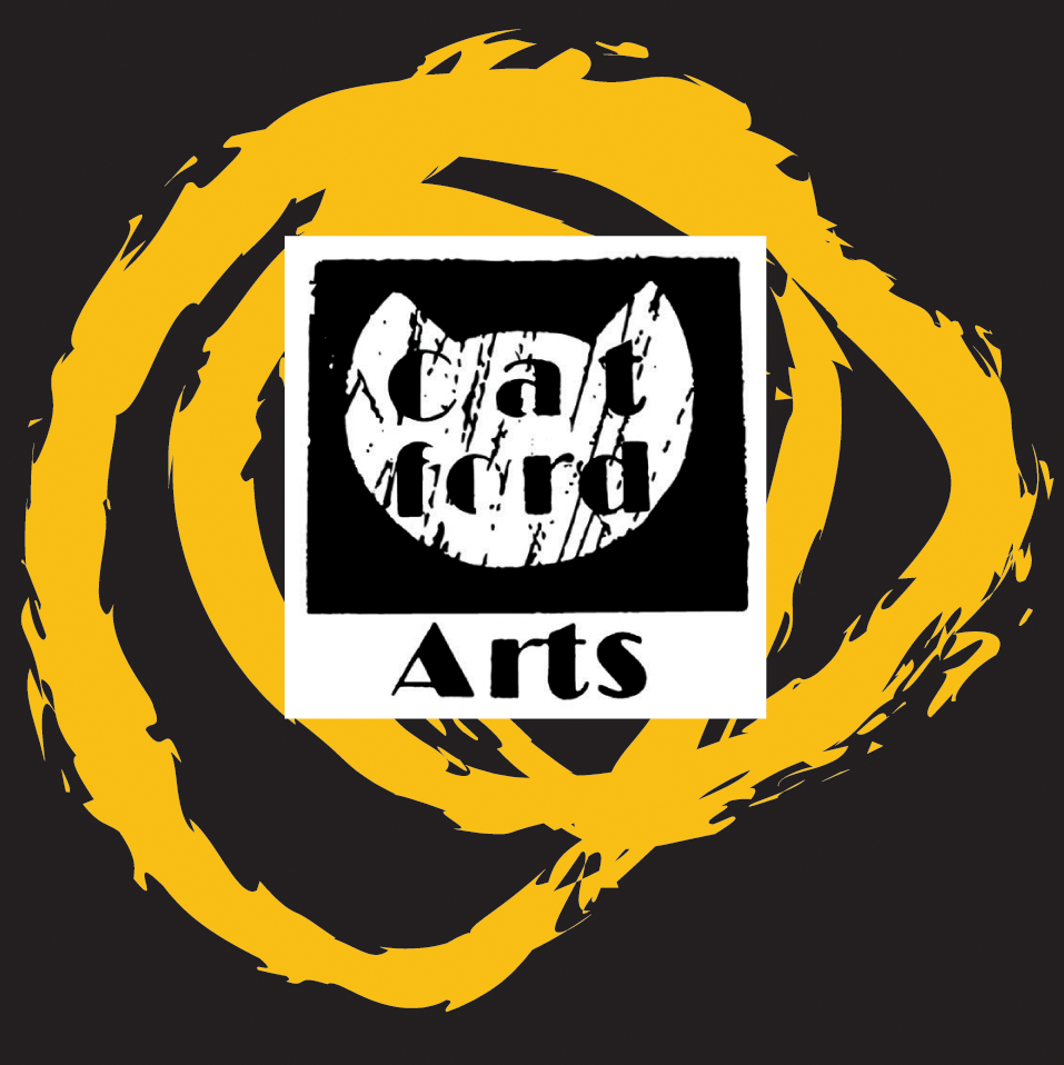Mad Arts logo with distressed skull design in black and white polaroid frame surrounded by yellow paint circle