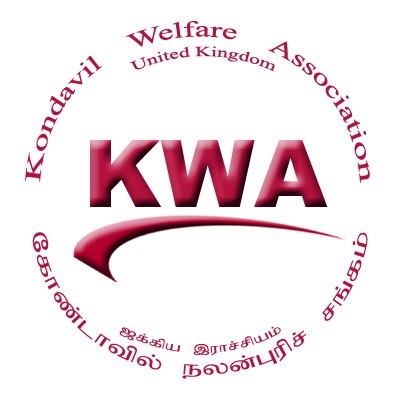 KWA Konda-vil Welfare Association United Kingdom logo with Tamil text in circular red design